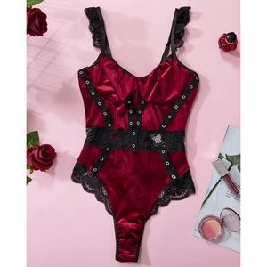 NWT Velvet Lace Bondage Gothic Rivet Bodysuit